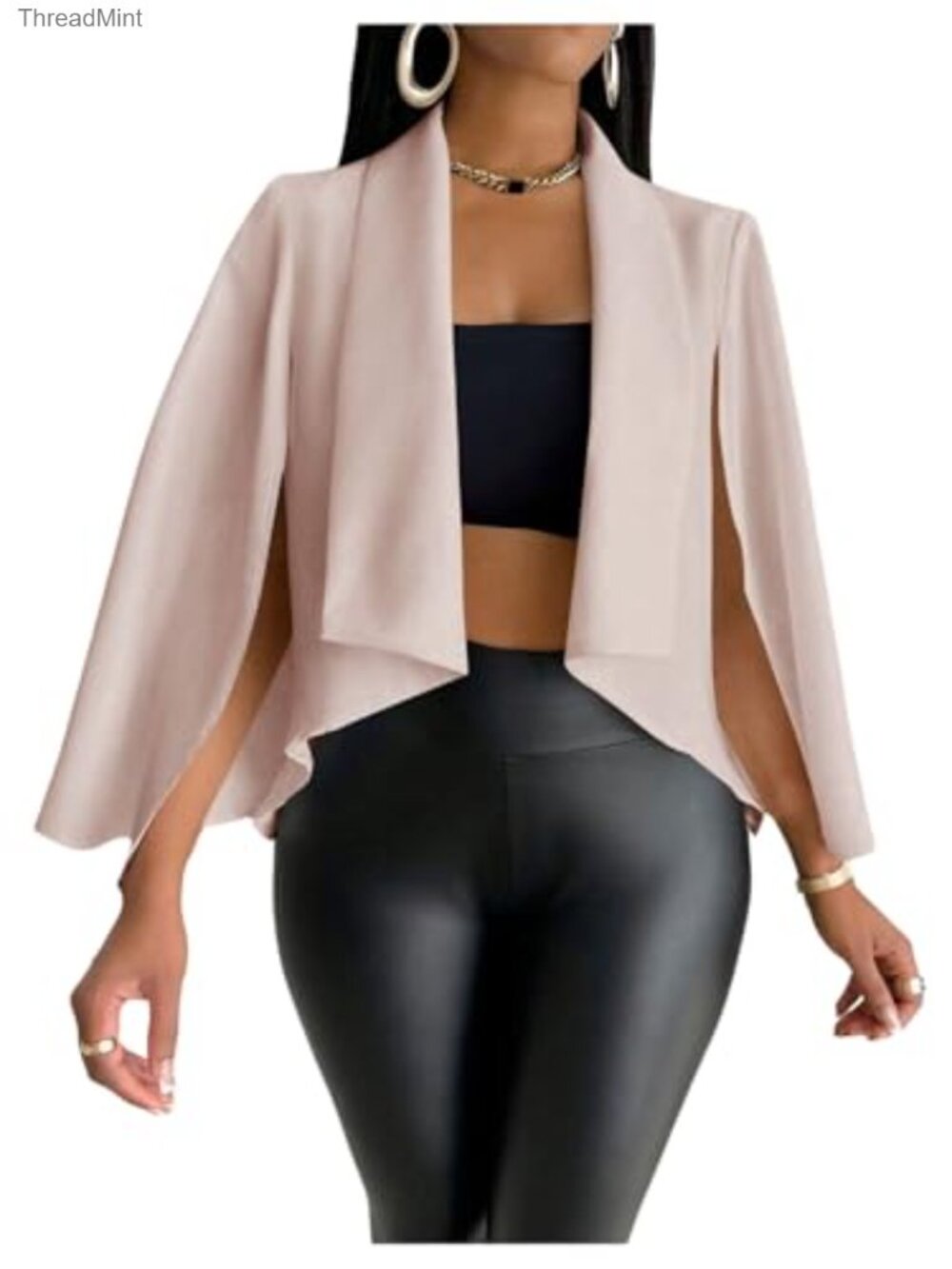 Women's Cape Blazer Long Sleeve Cropped Jacket Coat Work Suit